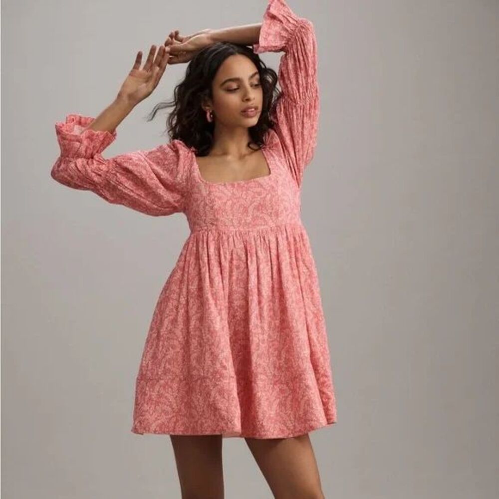 Pilcro Women's Medium Pink Paisley Long Sleeve Mini Babydoll Dress w/ Pockets